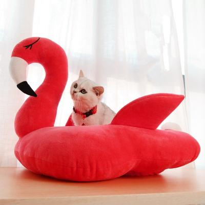 China Sustainable Decorative Cozy Cat Bed House Flamingo Shaped Pet Nest for Small Dogs Kitten Puppy Cute Cats Mat for sale