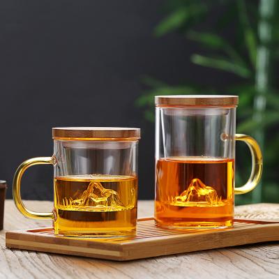 China Wholesale Viable Snow Mountain Clear Borosilicate Glass Tea Cup With Infuser And Lid for sale