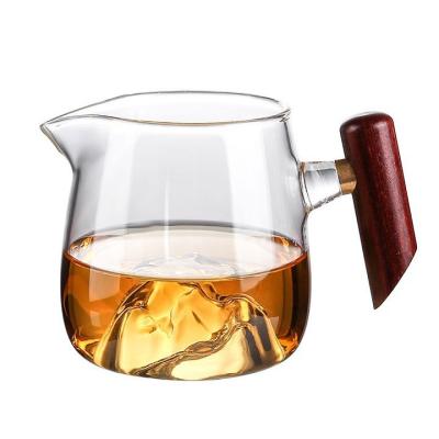 China Snow Mountain CLASSIC Borosilicate Gognfu Chinese Clear Glass Tea Cup With Wooden Handle for sale