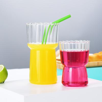 China CLASSIC Factory Price 350Ml 550Ml 750Ml Beverage Juice Milk Coffee Striped Glass Mug for sale