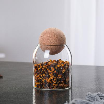 China Handmade clear glass candle jar borosilicate storage jar customized freshness preservation with cork ball for sale