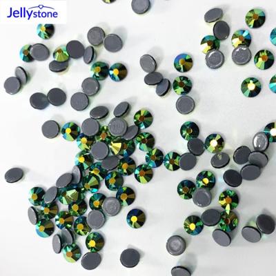 China Lead Free (< ) Wholesale Sailor Dark Gold Green Moon Crystal For Rhinestone Nail Designs New Arrival 90ppm Crystal AB Flatback Round Glue Hotfix for sale