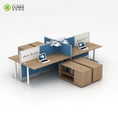 China (Height) Coworking Adjustable Partition Oak Office 4 Person Workstation With Drawers for sale