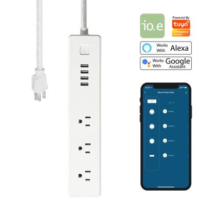 China Wifi Smart Wi-Fi USA Power Strip APP Control Electricity Meter Tuya Smart Function 10A 1875W 90-125V Works with Alexa and Google Assistant for sale