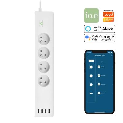 China Wifi Smart WiFi Power Strip APP Control 16A 3680W 100-240V Tuya Smart FR works with Alexa and Google Assistant for sale