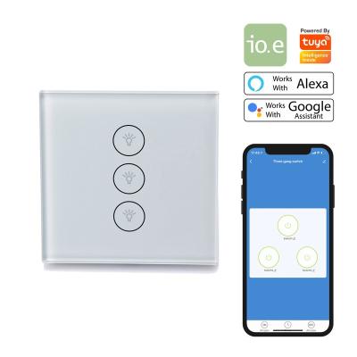 China Efficient Wifi Smart Wi-Fi Wall Switch 3 Band 10A 100-240V Touch Screen Power Tuya Works With Alexa And Google Assistant for sale