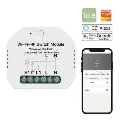 China 10A 90-250V Tuya Smart WiFi Switch Module Wi-Fi+RF 1 Band Works with Alexa and Google Assistant for sale