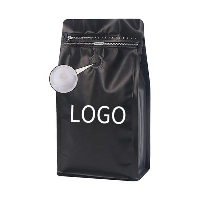 China High Moisture Proof Custom Black Oat Milk Powder Coffee Bags Flat Bottom Paper Barrier Aluminum Foil Packaging With Valve And Zipper for sale