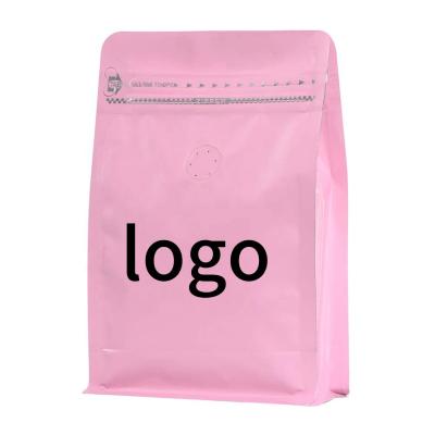 China High Barrier Aluminum Foil Flat Bottom Beans Storage Packaging Custom Pink Moisture Proof Standing Coffee Bags With Valve And Zipper for sale