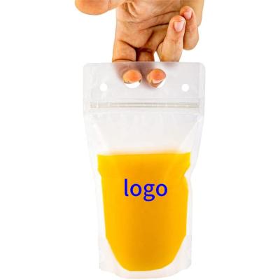 China Factory Custom Printing Recyclable 350ml 500ml Handheld Translucent Beverage Bags Plastic Holder Up Zipper Juice Pouch For Beverage for sale