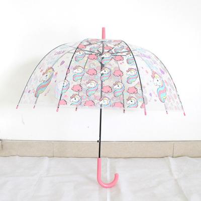 China Fantasy Clear Windproof Automatic Open Unicorn Transparent Dome Girl Umbrella Of Children's Bubble Umbrellas for sale