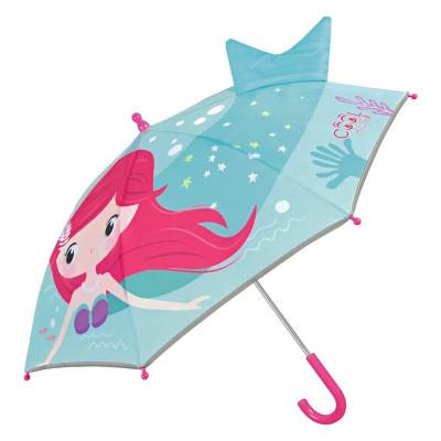 China Windproof Kids Siren Child Safety Manul Open Color Frame Fiberglass 3D Custom Umbrella for sale