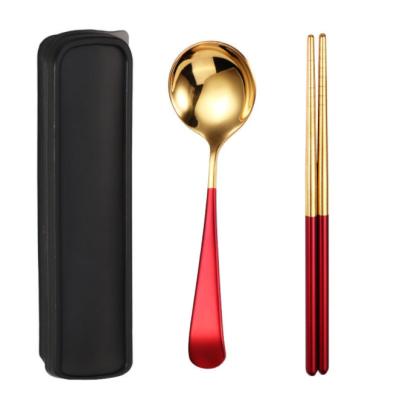 China Wholesale High Quality 340 Stainless Steel Material Portable Tableware Sustainable Spoon And Chopsticks Set With Case for sale