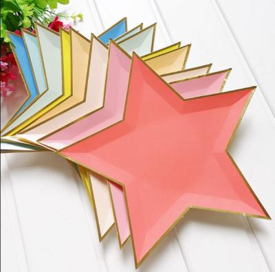 China New Five-pointed Star Paper Plate Party Tableware Disposable Bronzing Disposable Dish Set Birthday Party Decoration for sale