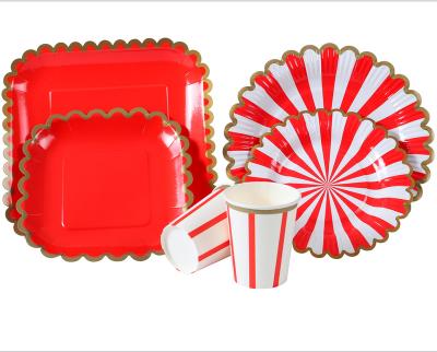 China Industrial Wholesale Red Happy Birthday Supplies Design Tableware Party Paper Set for sale