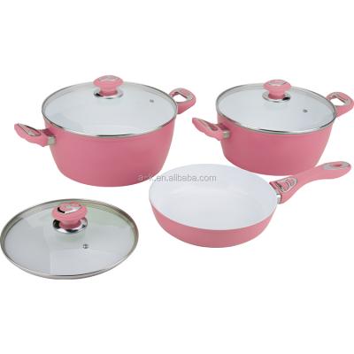 China Sustainable Hot Selling Aluminum Pots And Pans Kitchen Pink Nonstick Cookware Sets Kitchenware for sale