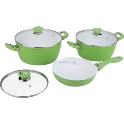 China Sustainable Colored Aluminum Cooking Pot Sets Pot Set Nonstick Cookware With Lid for sale