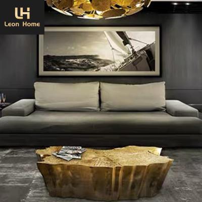 China Black Marble Top Unique design etching top tree trunk shape center table luxury stainless steel gold coffee table for sale