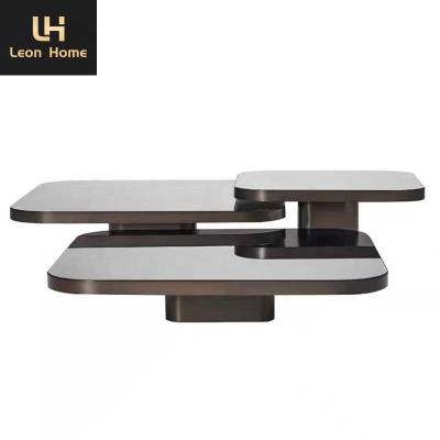 China Black Marble Top Modern design simple 3pcs center table set stainless steel with glass top large modern glass coffee table for sale