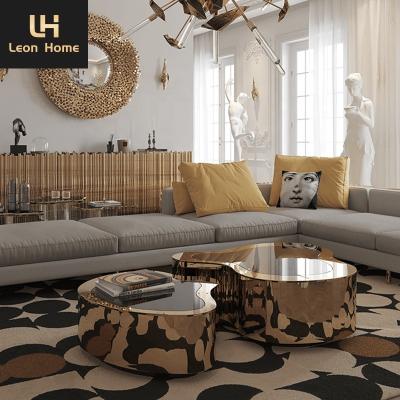 China Black Marble Top Boca living room center able set stainless steel black glass coffee table set of 2 luxury coffee table set for sale