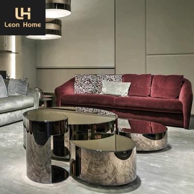 China Black Marble Top luxury living room center table set stainless steel with golass top round modern coffee table set for sale