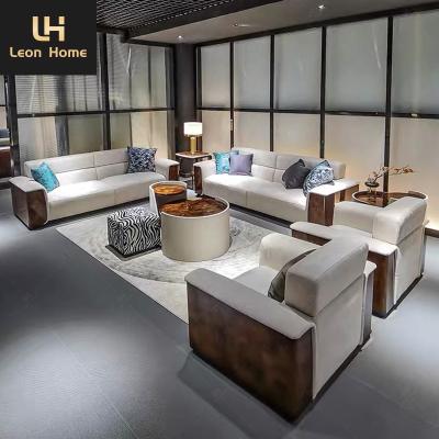 China High Quality High end italian brand  sectional leather sofa wood veneer armrest living room furniture sofa set furniture luxury for sale