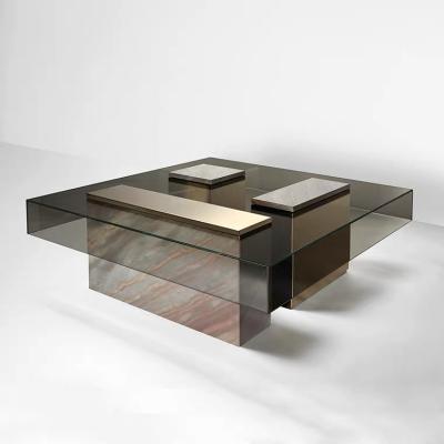 China Modern design Luxury living room table ready to ship square stainless steel glass center table marble modern coffee table for sale