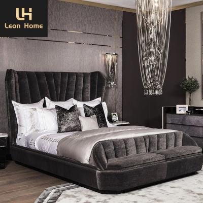 China Quality Classical Italian design king bed black velvet double  bed frame high headboard bed sets luxury bedroom for sale