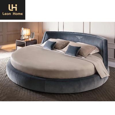 China Quality Light Luxury furniture bedroom sets Modern Design Simple Shape Blue Velvet Fabric Kind Size Round Beds for sale