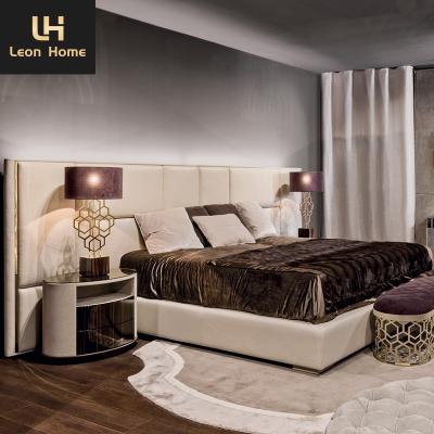 China Good quality High quality velvet double bed light luxury modern wide headboard bedroom furniture set king size full set for sale