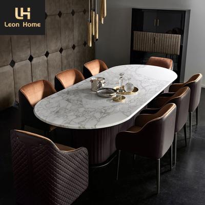 China High Quality Italian marble stone top 6 8 seater modern style oval shape luxury dining table set for sale