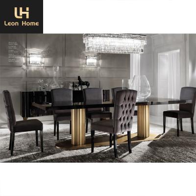 China High Quality Hot sale latest dining room funiture  6 seater black marble dining table set for sale