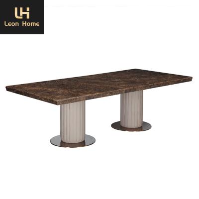 China Marble Table Top luxury dining room furniture european rectangle marble dining table set 6 seater for sale