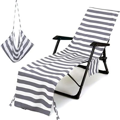 China High Quality Child Safe Chair Cover Lounge Chair Cover Beach Chair Stripe Beach Towel Lounge Chair Cover With Pocket for sale