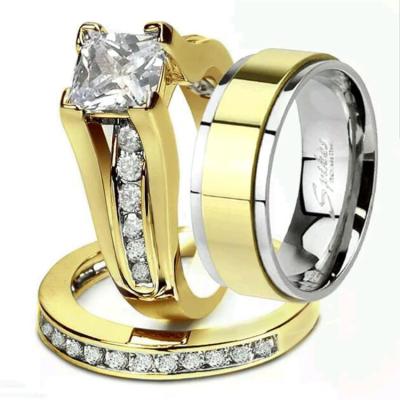 China Romantic Top Selling Engagement Ring Bridal Anniversary Set For Women Stainless Steel Zircon Ring for sale