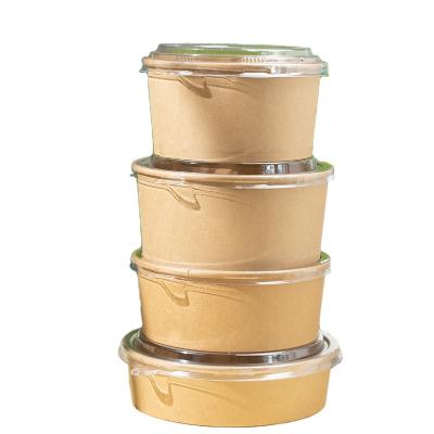 China Custom Biodegradable Kraft Paper Food Container Rice Salad Noodle Soup Bowl for sale