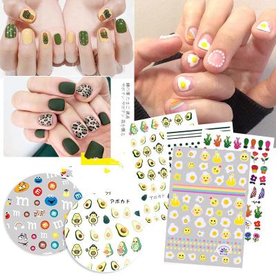 China Fashionable Nail Decals Poached Eggs Flower Cactus Nail Sticker Avocado Nail Art Adhesive Decal for sale