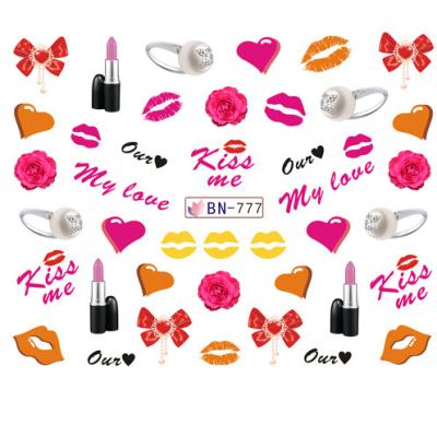 China Fashion Valentine's Day Nail Sticker Water Transfer Lip Rose Nail Art Decals For Nail Decoration for sale