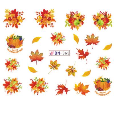 China Fashionable Autumn Maple Leaf Decoration Thanksgiving Nail Sticker Water Transfer Manicure for sale