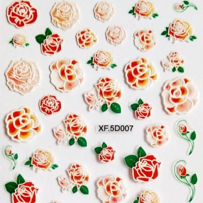 China XF5D001-016 Latest Fashionable Embossed Flower Nail Art Sticker 5D Retro Nail Art Decal Decoration Tool for sale