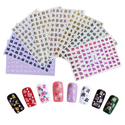 China 2021 Hot Fashionable Retro Design English Sticker Alphabet Nail Sticker Laser Letters For Nail Art Decoration for sale