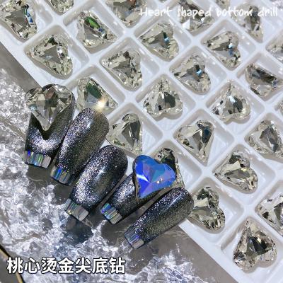 China Finger Decoration Love Crystal Symphony Irregular Big Heart Nail Charm Rhinestone Nail Art Jewelry for sale