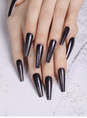 China Fashionable Hot Selling Ins Nail Wraps T Shaped Long Aurora Fake Nail Patch Decals for sale