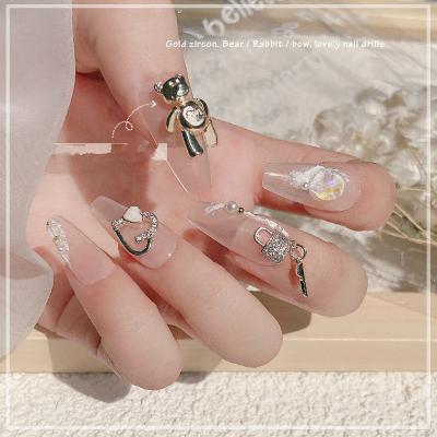 China Love Luxury Metal Rabbit Metal Nail Bear Zircon Jewelry Bow Pendant Decoration For Nail Art Decoration for sale