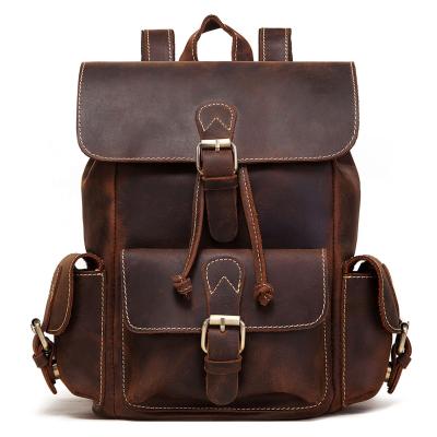 China New Vintage Crazy Horse Leather RFID Mens Backpack Laptop Backpack Travel Mens Backpack for sale