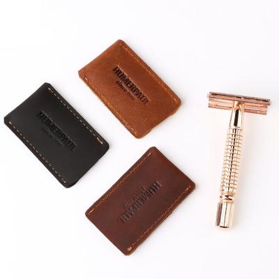 China Fashion Premium Leather Safety Razor Cover Travel Leather Razor Cover Storage Box Razor Case Car Key for sale