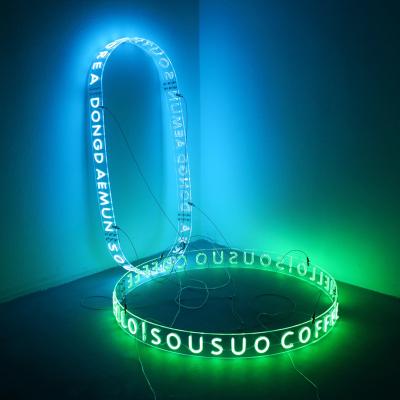 China Decoration Ice Blue 12V Round Led Neon Signs Bar Decoration Design Round Shape Bent Acrylic Neon Lights for sale