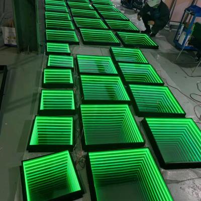 China 2022 decoration the new trend led infinity illusion mirror ceiling led infinity cube dance floor decoration neon light for sale