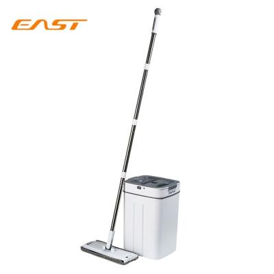 China EST Durable Stainless Steel Polish Handle Wash Mop Flat Water Magic Squeeze Automatic Cleaning Mop With Bucket for sale