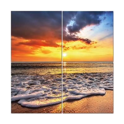 China Waterproof+ECO-Friendly Landscape With Sea In Sunset 4 Panel Painting Islamic Canvas Wall Art Picture For Living Room for sale